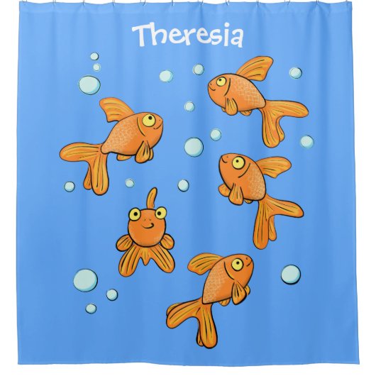 Kute oranje goudvis op blauwe cartoon illustratie douchegordijn (Voorkant)