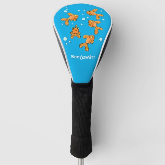 Kute oranje goudvis op blauwe cartoon illustratie golfheadcover (Voorkant)