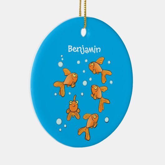 Kute oranje goudvis op blauwe cartoon illustratie keramisch ornament (Rechts)