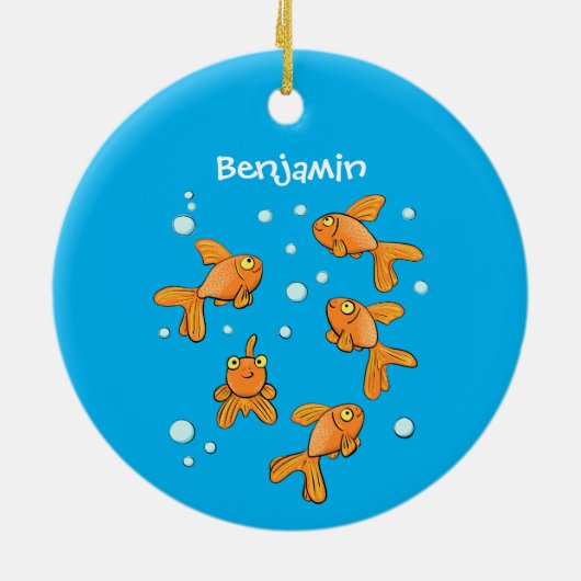 Kute oranje goudvis op blauwe cartoon illustratie keramisch ornament (Achterkant)