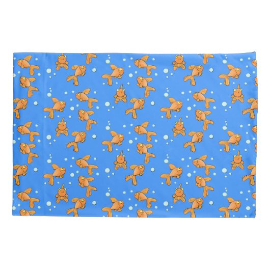 Kute oranje goudvis op blauwe cartoon illustratie kussensloop (Achterkant)