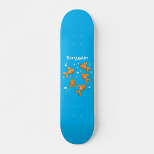 Kute oranje goudvis op blauwe cartoon illustratie persoonlijk skateboard