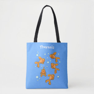 Kute oranje goudvis op blauwe cartoon illustratie tote bag