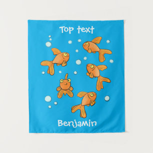 Kute oranje goudvis op blauwe cartoon illustratie wandkleed