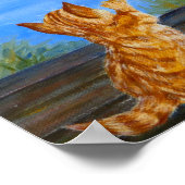 Kute oranje kat met herfstbladeren. Poster (Hoek)