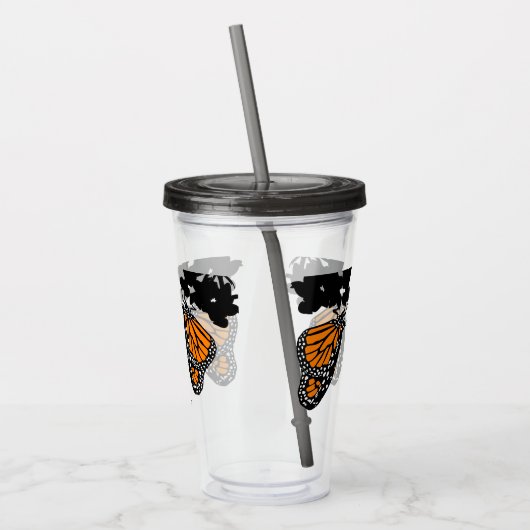 Kute Oranje Monarch Butterfly Acryl Drinkbeker (Links)