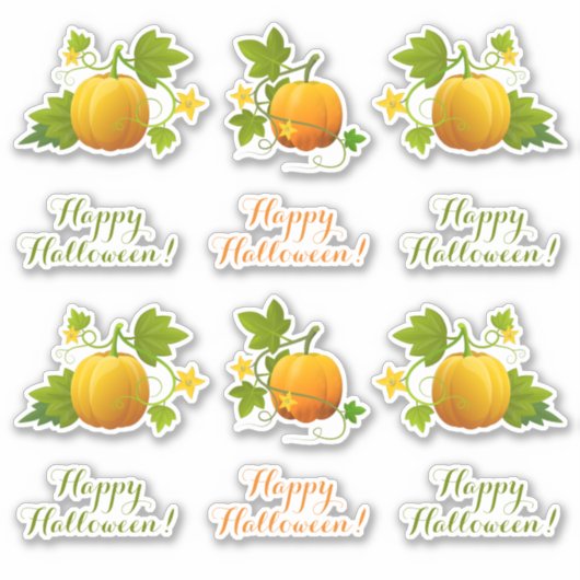 Kute Oranje pompoenen en Happy Halloween! Stickers (Voorkant)