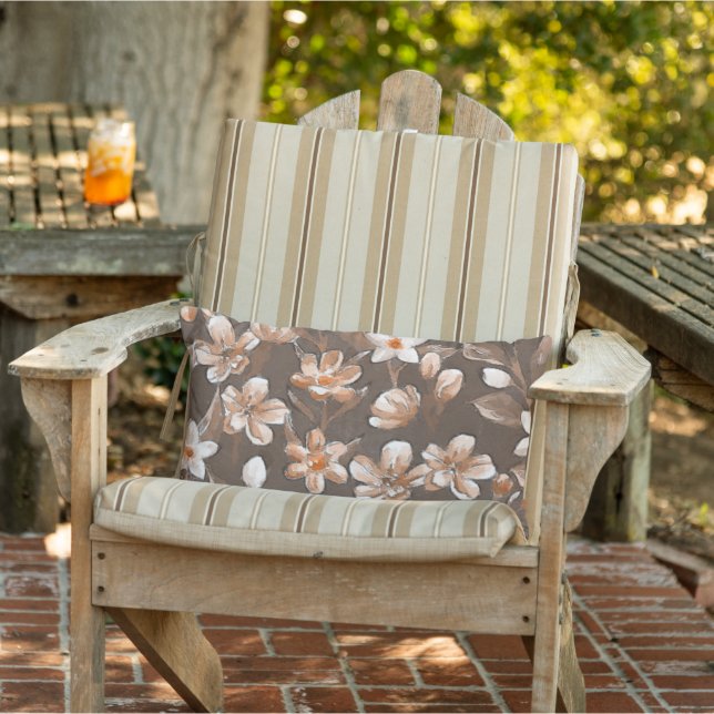 Kute Oranje Taupe Dark Brown  Flower Pattern Buitenkussen (Stoel)