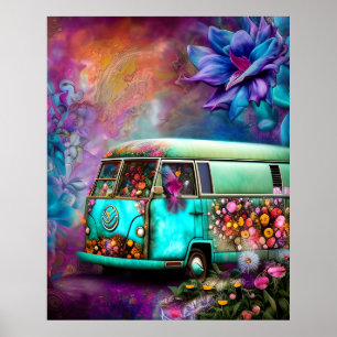 Kute oude roesty Combi van bloemen 1970 Poster