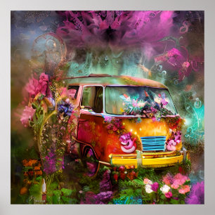 Kute oude, zeer roestachtige Combi van bloemen hip Poster