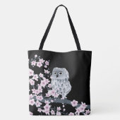 Kute Owl and Cherry Blossom Pink Black Tote Bag (Achterkant)
