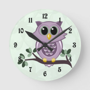 Kute Owl and Flowers Wall Clock Ronde Klok