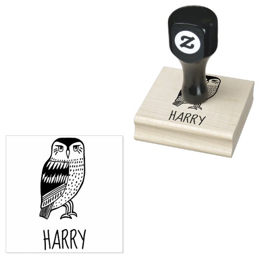 Kute Owl Bird Hand Drage CUSTOMIZE IT Rubberstempel (Gestempeld)