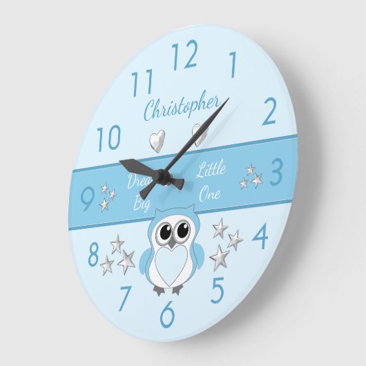 Kute owl blue met sterren en een naam grote klok (Hoek)