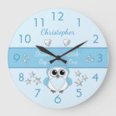 Kute owl blue met sterren en een naam grote klok (Voorkant)