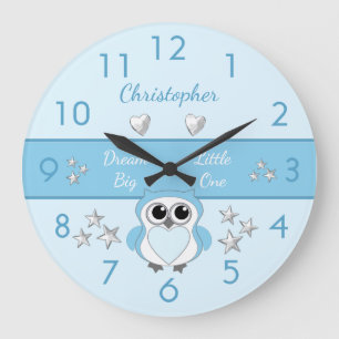 Kute owl blue met sterren en een naam grote klok