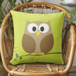 Kute Owl Cartoon op tak met Patroon op rug Kussen