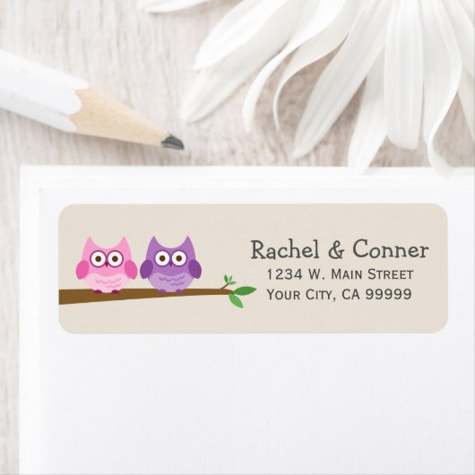 Kute Owl Couple Love Return Address Labels (Insitu)