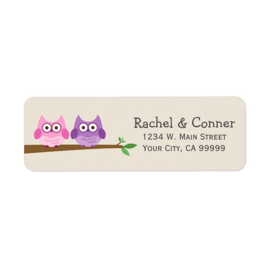 Kute Owl Couple Love Return Address Labels (Voorkant)