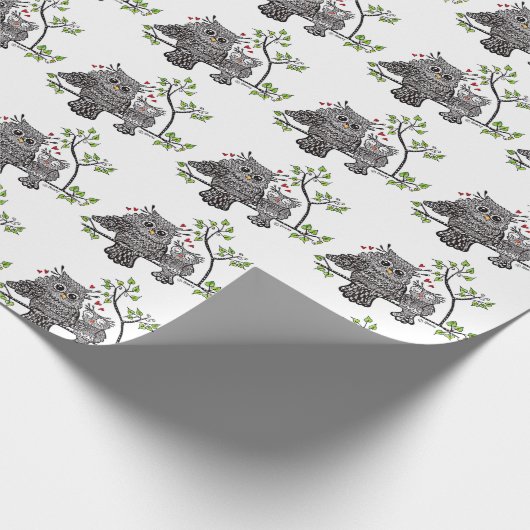 Kute Owl Couple Wrapping Paper Cadeaupapier (Hoek)