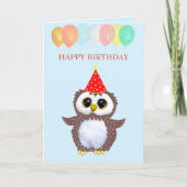 Kute Owl & Editable Birthday Wishes op Light Blue Kaart (Voorkant)