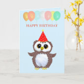 Kute Owl & Editable Birthday Wishes op Light Blue Kaart (Gele Bloem)