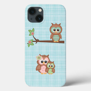 Kute Owl Familie met Bloem iPhone 13 Hoesje