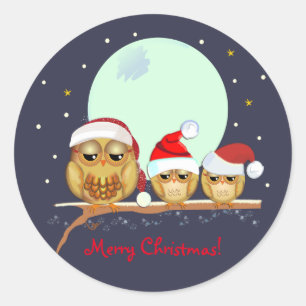 Kute Owl familie met Santa Hats en aangepaste teks Ronde Sticker