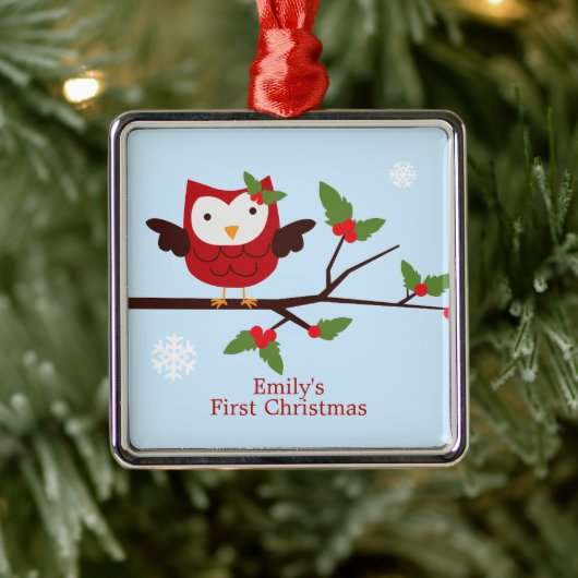 Kute Owl First Kerstmis Custom Ornament (Boom)