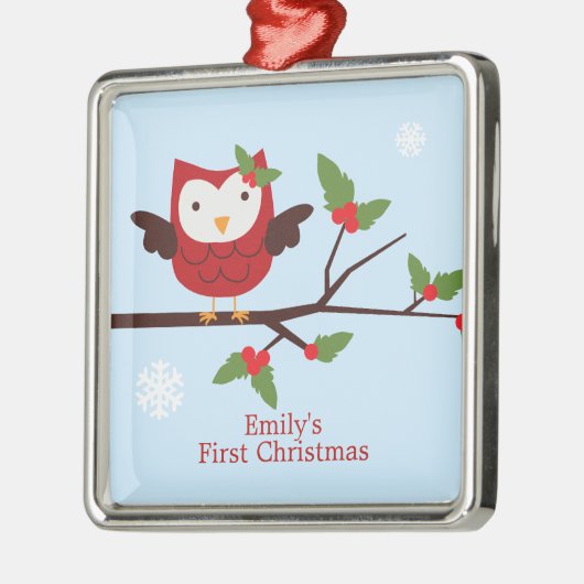 Kute Owl First Kerstmis Custom Ornament (Links)