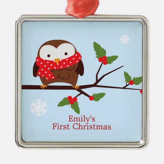 Kute Owl First Kerstmis Custom Ornament (Voorkant)