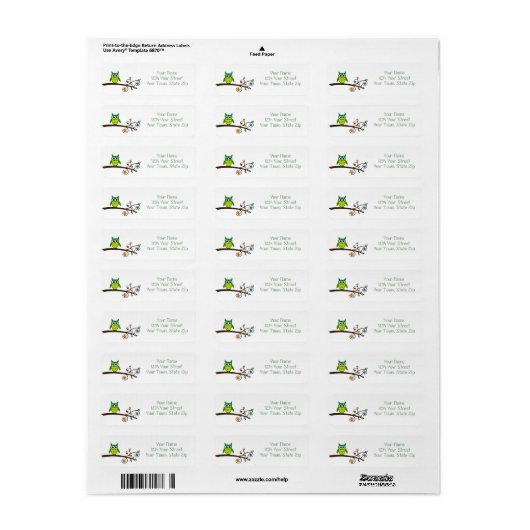 Kute Owl Graphic Return Address Labels (Full Sheet)