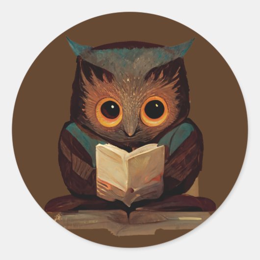 Kute Owl Het lezen van een boek Ronde Sticker (Voorkant)