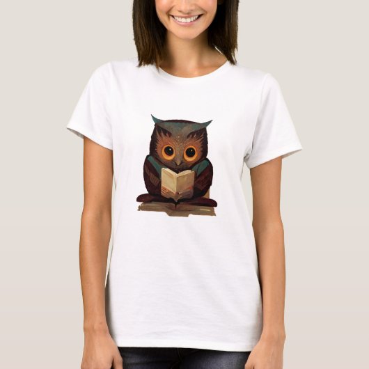 Kute Owl Het lezen van een boek T-shirt (Voorkant)
