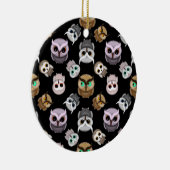 Kute Owl-illustraties op zwarte achtergrond Keramisch Ornament (Rechts)