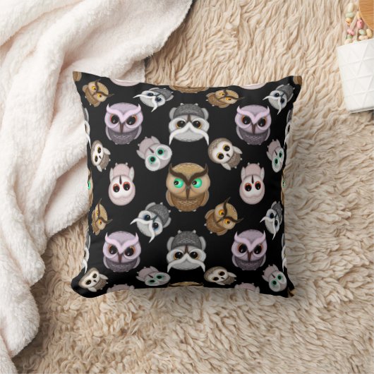 Kute Owl-illustraties op zwarte achtergrond Kussen (Deken)