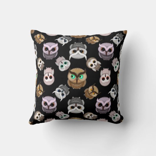 Kute Owl-illustraties op zwarte achtergrond Kussen (Achterkant)