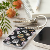 Kute Owl-illustraties op zwarte achtergrond Sleutelhanger (Voorkant Rechts)