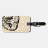 Kute  Owl in Black op Tan Damask Bagagelabel (Voorkant horizontaal)