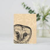Kute  Owl in Black op Tan Damask Briefkaart (Staand voorkant)