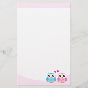 Kute owl koppel met roze liefdesharten briefpapier