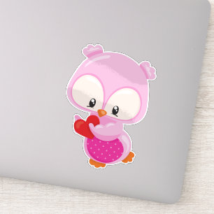 Kute Owl, Little Owl, Hearts, Owl in Love Sticker