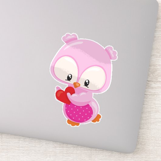 Kute Owl, Little Owl, Hearts, Owl in Love Sticker (Detail)