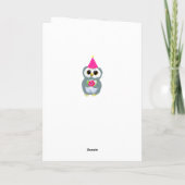 Kute Owl met Bloer & Verjaardag Wishes op White Kaart (Achterkant)