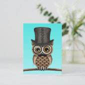 Kute Owl met monocle en top-haatblauw Briefkaart (Staand voorkant)
