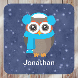 Kute Owl met oorkoningen en karf op blauw Kartonnen Onderzetters