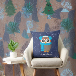 Kute Owl met oorkoningen en karf op blauw Kussen
