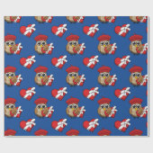 Kute Owl met Red Beret en Heart Box Cadeaupapier (Vlak)