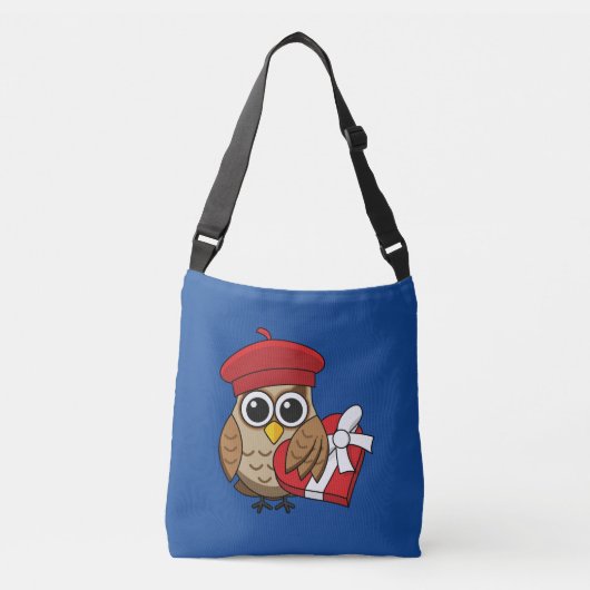 Kute Owl met Red Beret en Heart Box Crossbody Tas (Voorkant)