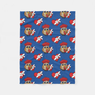 Kute Owl met Red Beret en Heart Box Fleece Deken